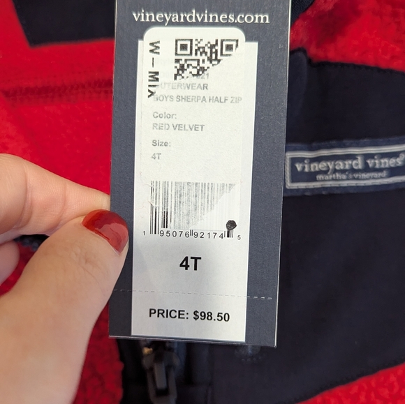 Vineyard Vines Red Boys Sherpa Half Zip Fleece - Picture 6 of 15